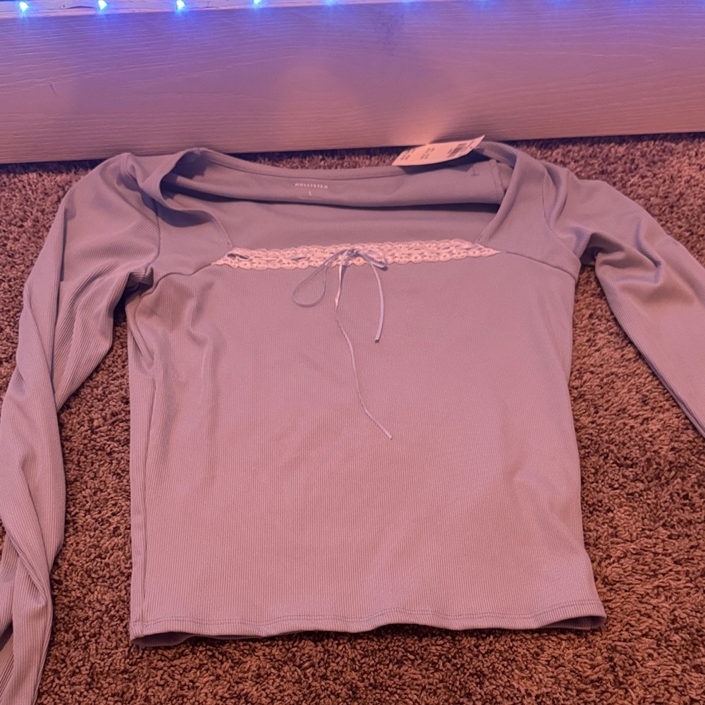 Hollister Blue Lace Detail Blouse